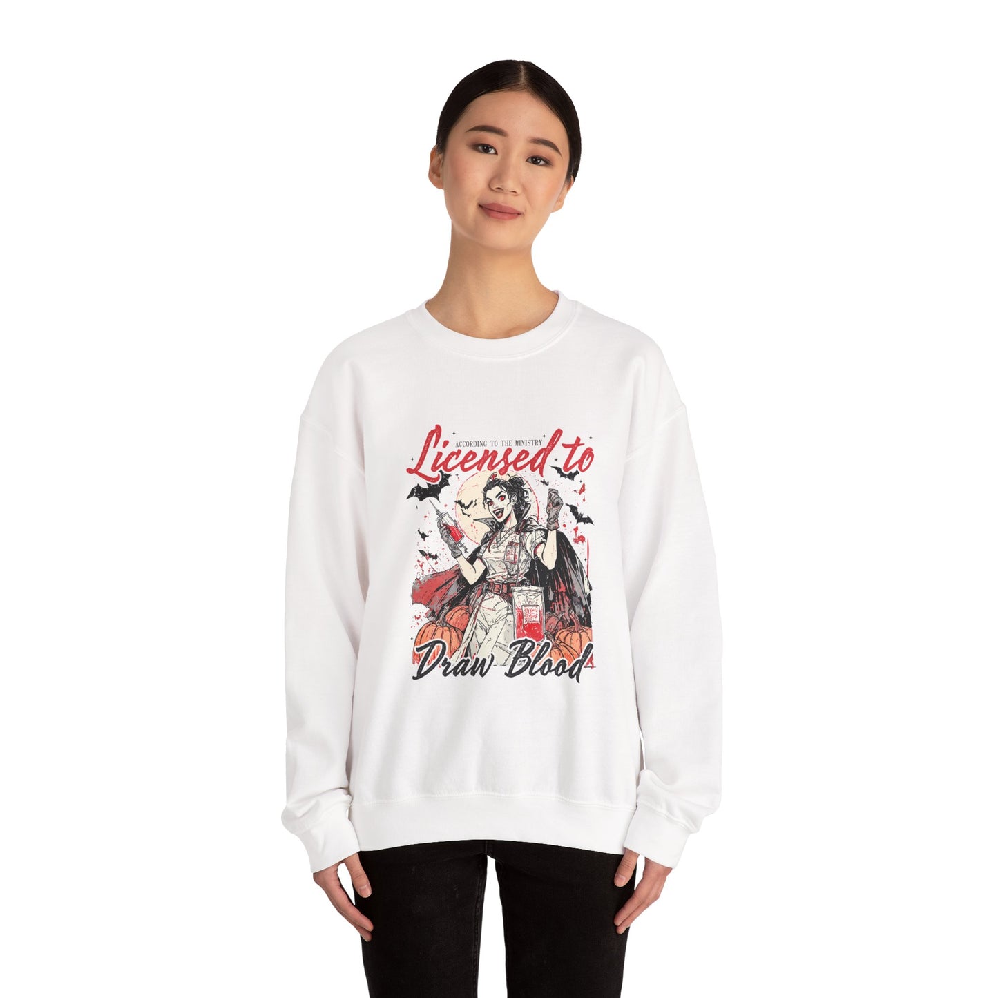 Licensed to Draw Blood Sweatshirt, Halloween Apparel, Unisex Crewneck, Graphic Sweatshirt, Spooky Season Gift, Unique Horror Fashion