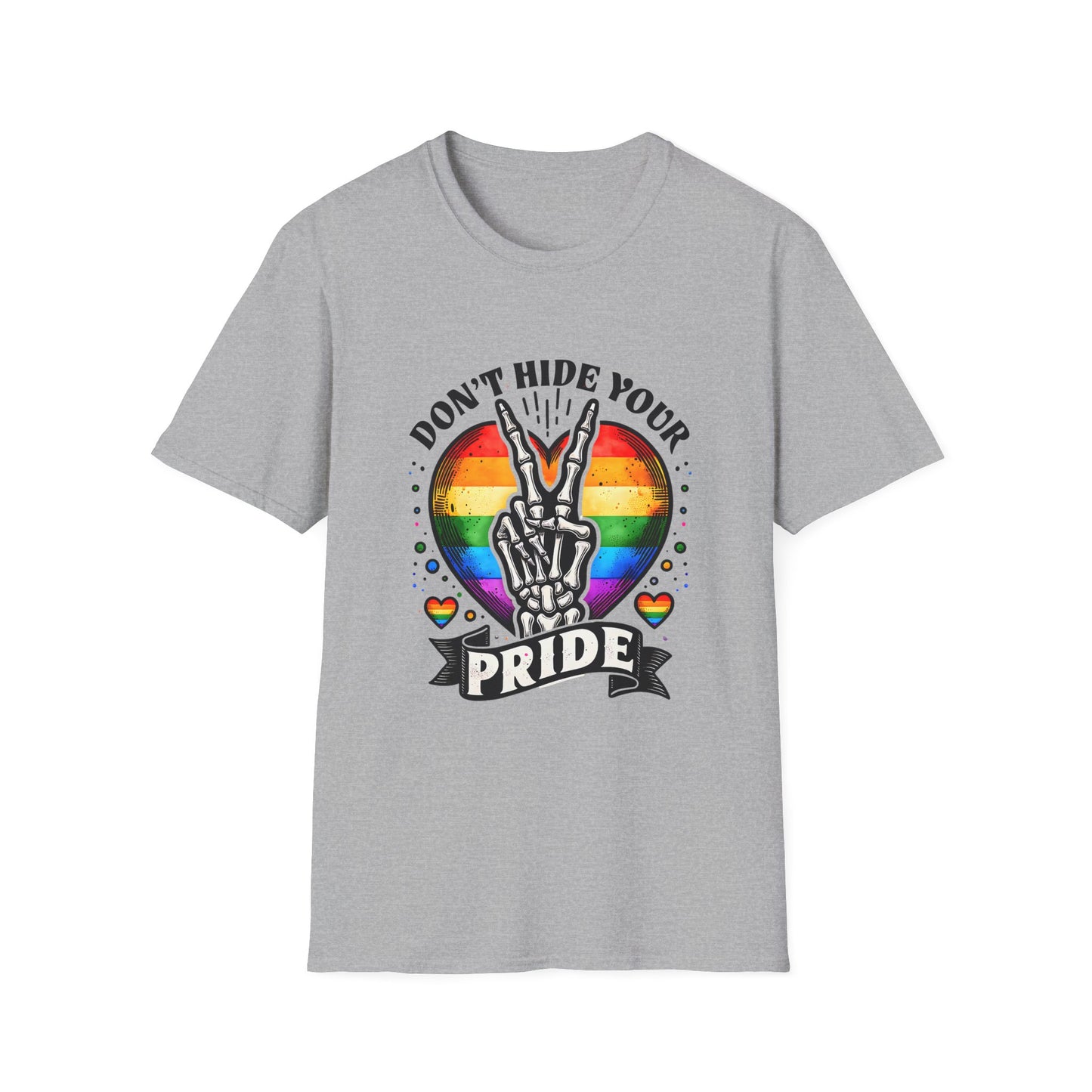 Don’t hide your Pride Graphic T-Shirt, Unisex Tee, LGBTQ+ Apparel, Festival Shirt, Pride Month Gift, Vintage Style T-Shirt