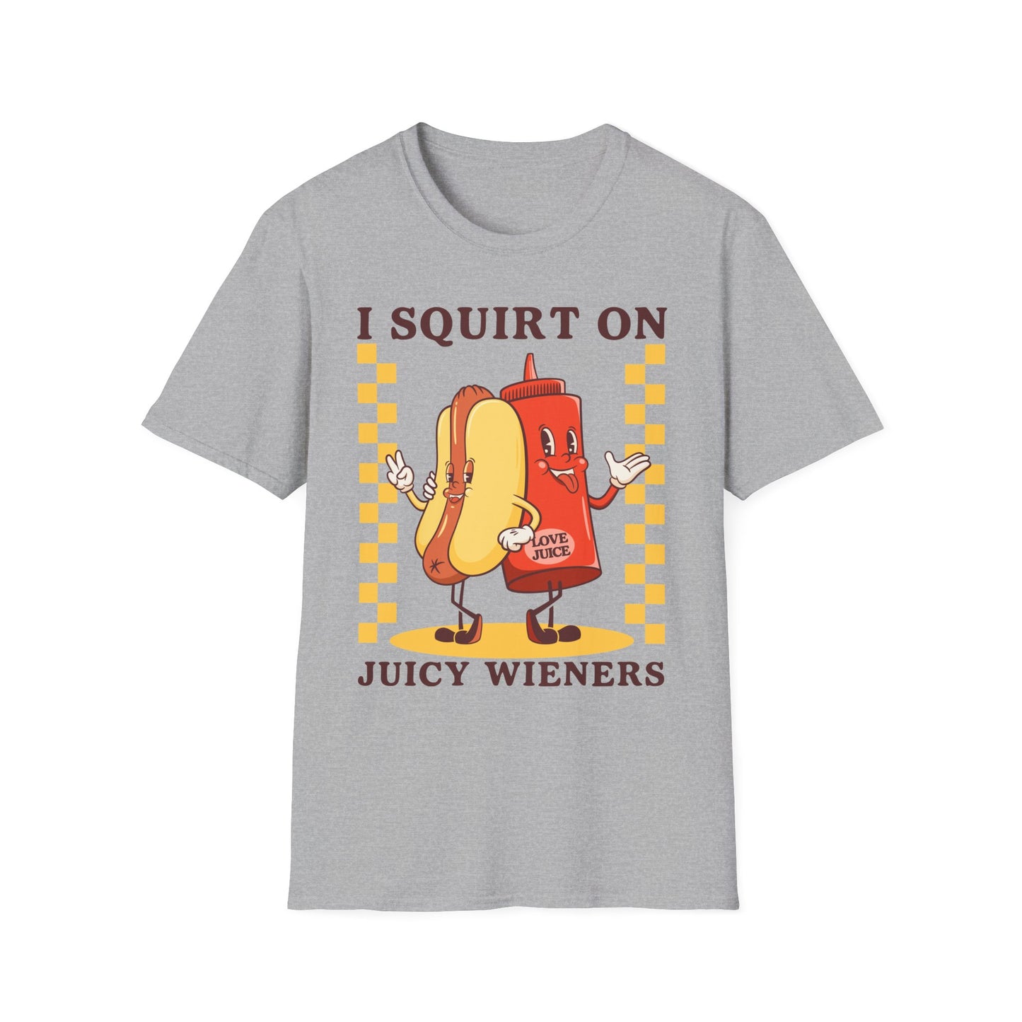 Squirt on Juicy Weiners, Funny Foodie T-Shirt, Humorous Graphic Tee for BBQ Lovers, Casual Wear, Great Gift for Birthdays, Anniversary, and Holidays