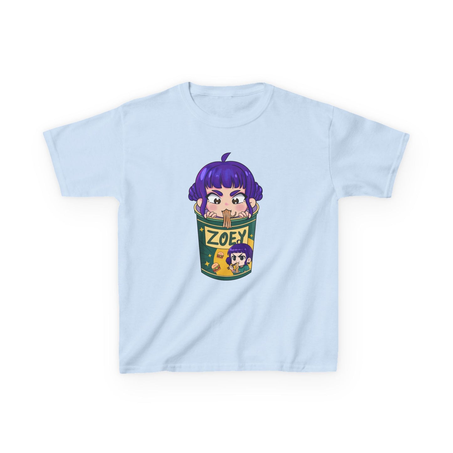 Zoey Ramen KPopCharacter | Fun Cotton T-Shirt, Gift for Children, Cartoon Tee, Birthday Present, Playful Kids Apparel