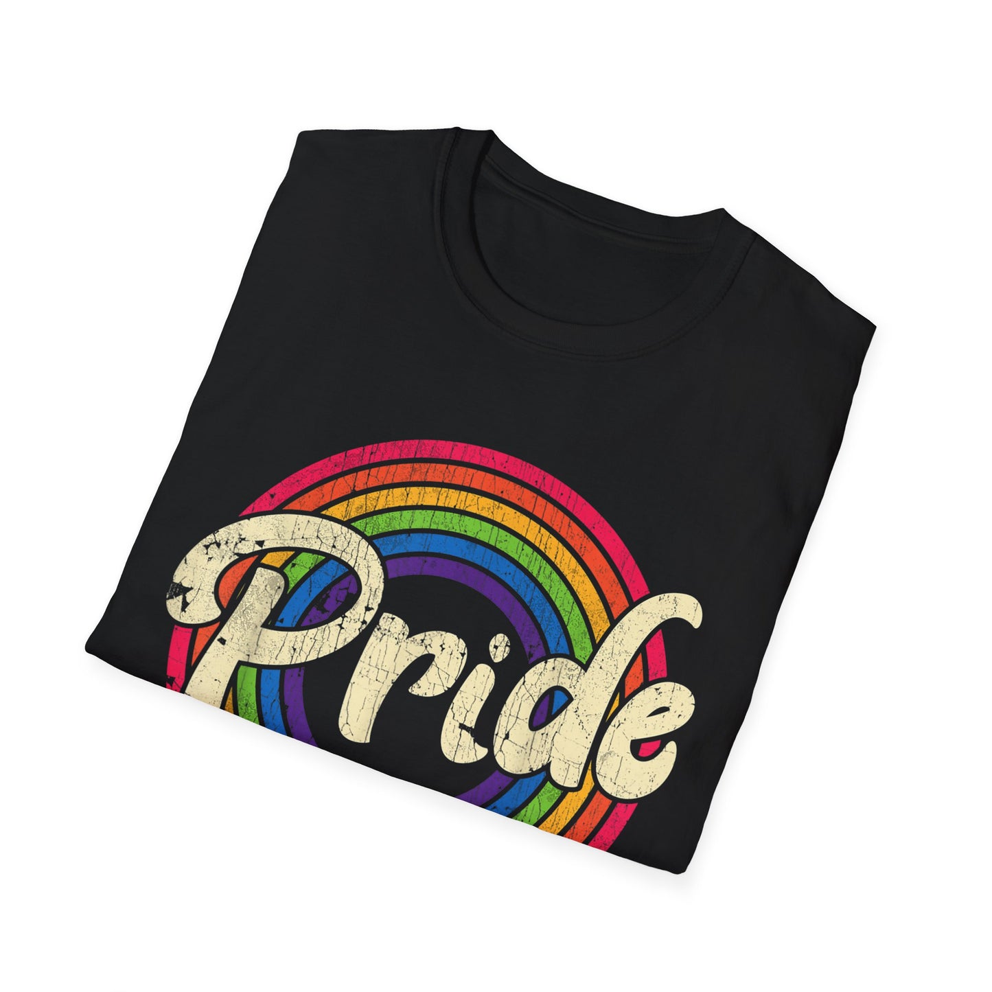 Pride Rainbow distressed Graphic T-Shirt | Unisex Softstyle Tee for LGBTQ+ Pride Events, Summer Festivals, Casual Outfits, Gift Ideas, Statement Wear