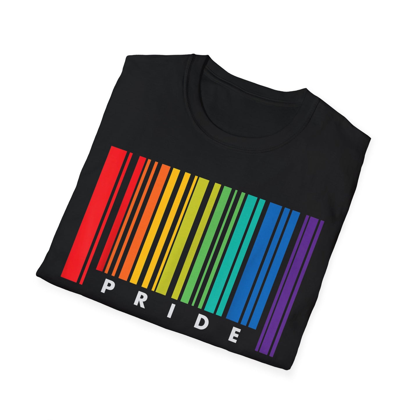 Pride Rainbow Barcode T-Shirt, Unisex Tee for LGBTQ+ Celebration, Softstyle Shirt, Gift for Pride Month, Casual Wear, Colorful Graphic Tee