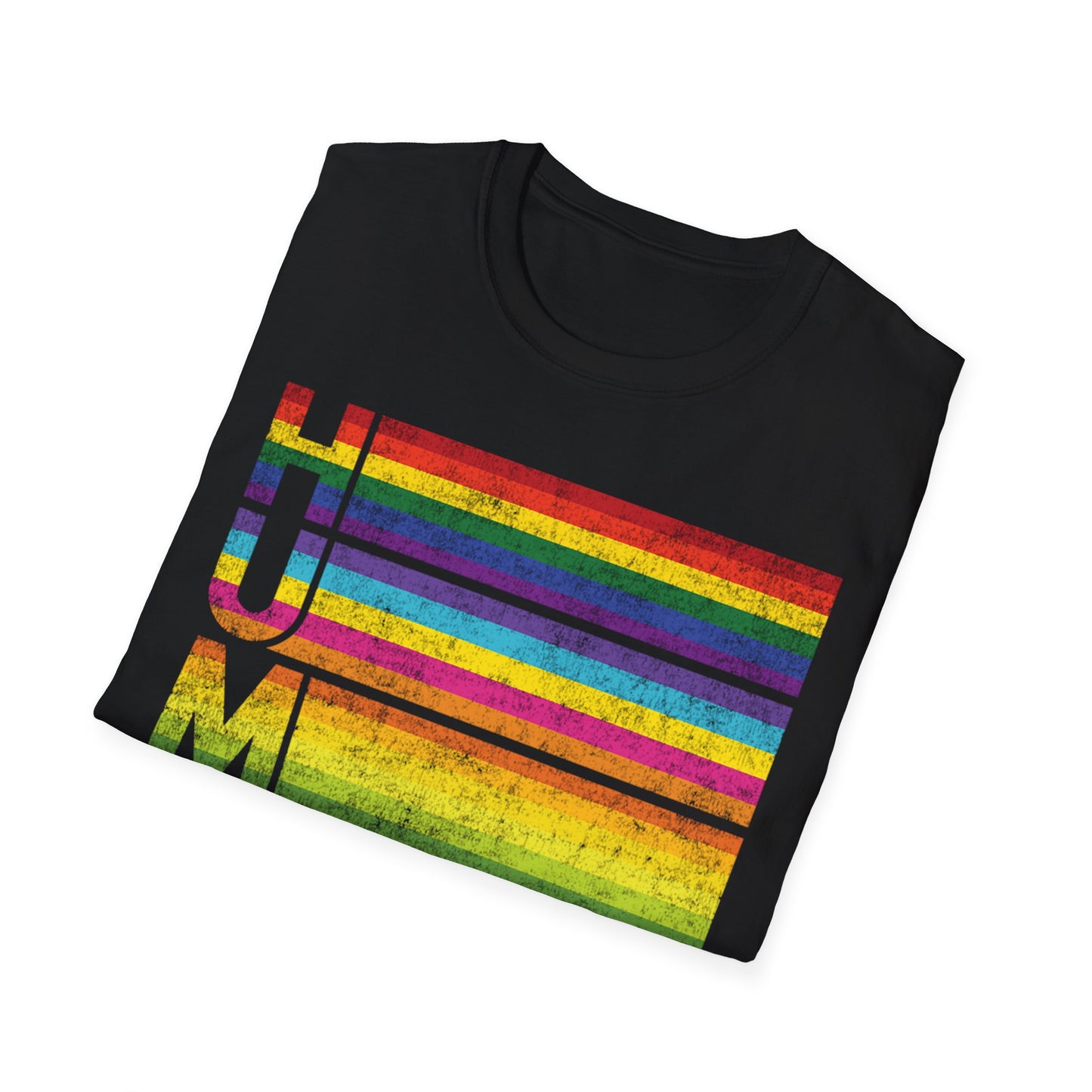 Rainbow Stripes Distressed, Human T-Shirt, Pride Apparel, Unisex Cotton Tee, LGBTQ+ Gift, Colorful Graphic Shirt, Casual Everyday Wear