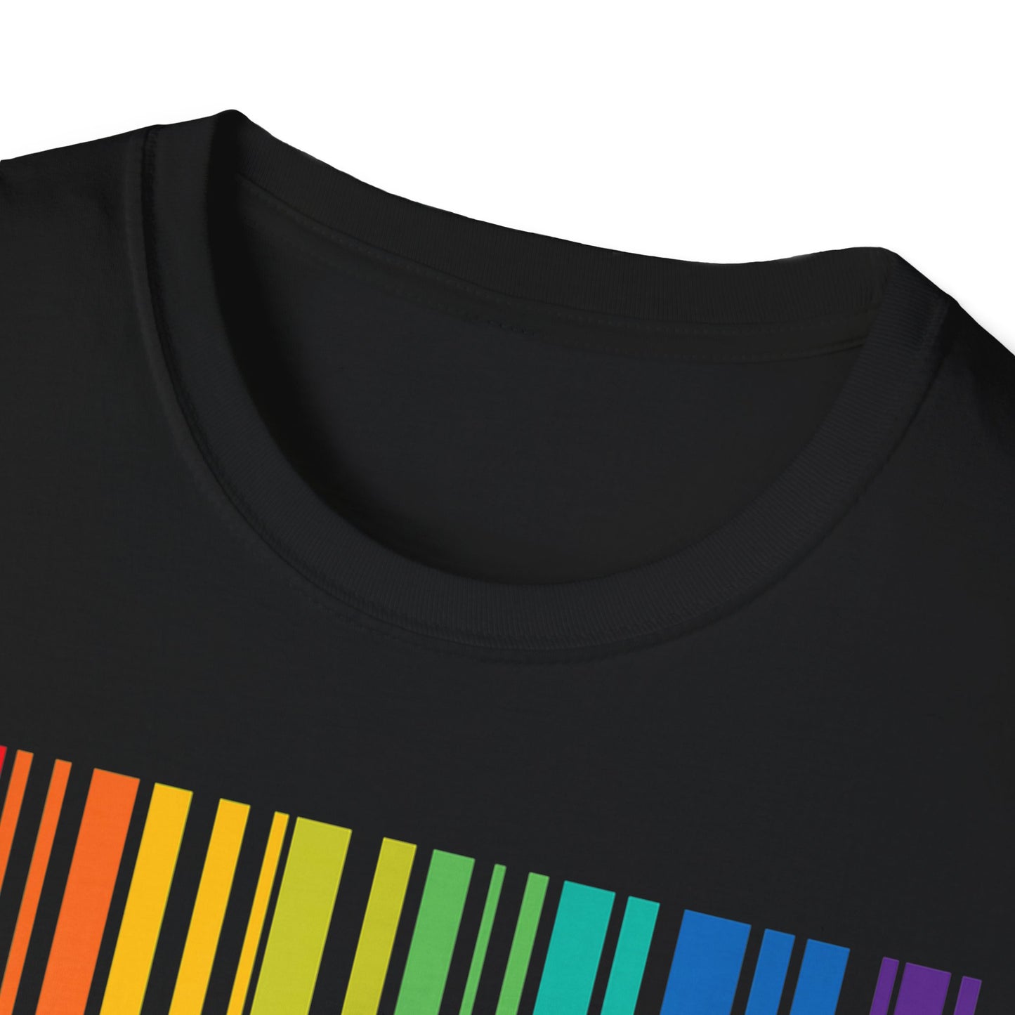 Pride Rainbow Barcode T-Shirt, Unisex Tee for LGBTQ+ Celebration, Softstyle Shirt, Gift for Pride Month, Casual Wear, Colorful Graphic Tee