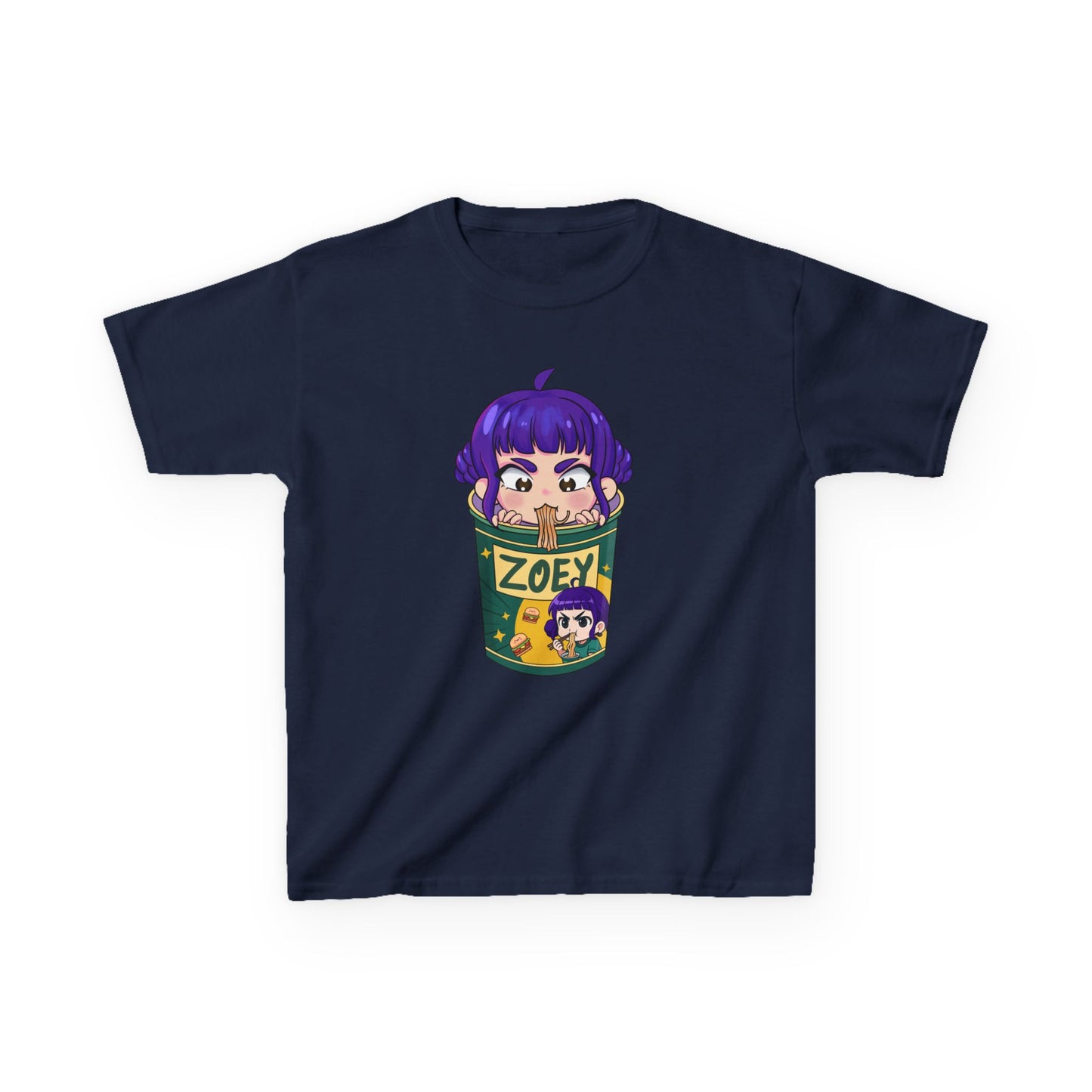 Zoey Ramen KPopCharacter | Fun Cotton T-Shirt, Gift for Children, Cartoon Tee, Birthday Present, Playful Kids Apparel