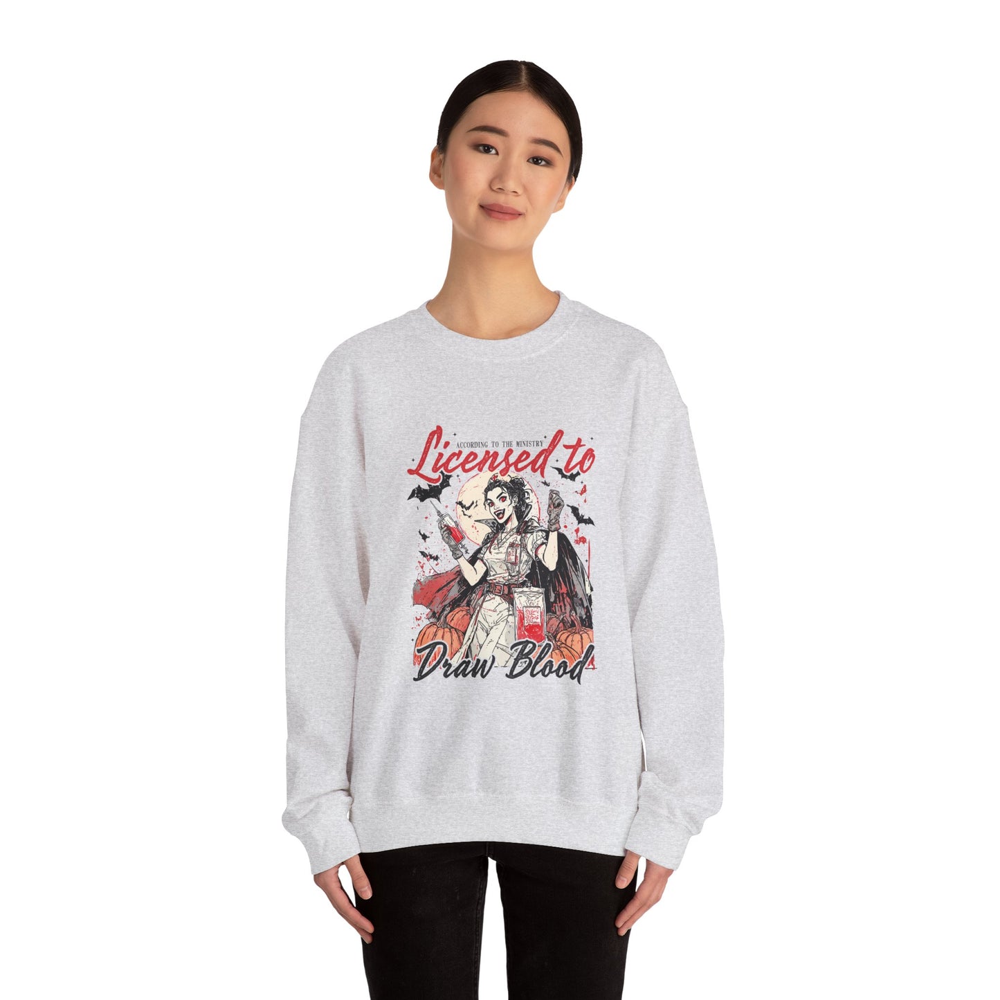 Licensed to Draw Blood Sweatshirt, Halloween Apparel, Unisex Crewneck, Graphic Sweatshirt, Spooky Season Gift, Unique Horror Fashion