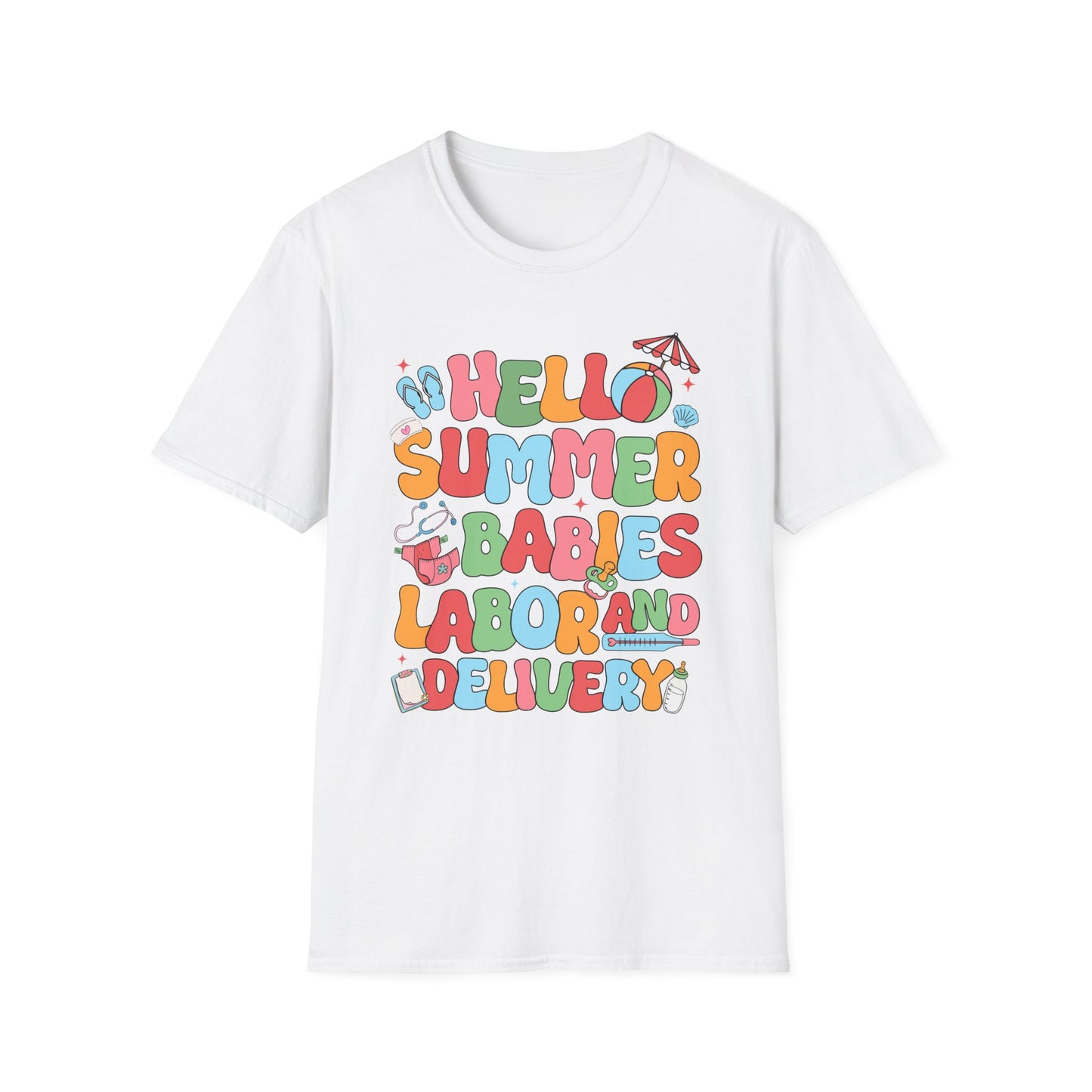 Summer Babies Labor & Delivery T-Shirt, Unisex Softstyle Tee, Maternity Shirt, Baby Shower Gift, Summer Celebration Wear