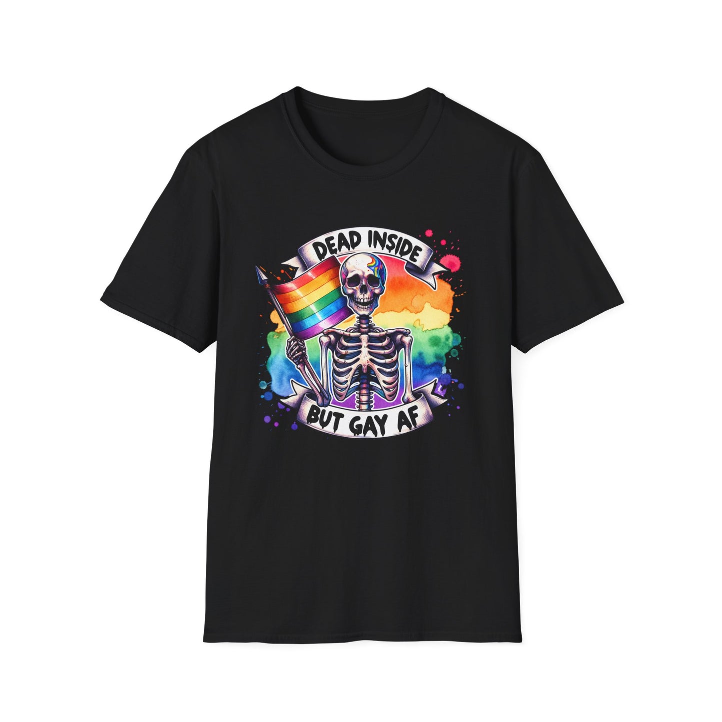 Dead Inside, Gay AF Unisex LGBTQ+ Pride Skeleton T-Shirt, Dead Inside But Gay AF, Softstyle Tee, Fun Gift for Pride Month, Casual Summer Wear
