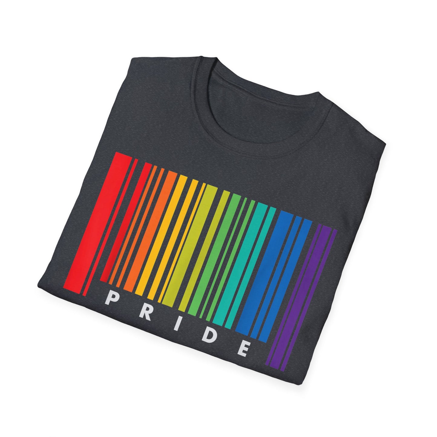 Pride Rainbow Barcode T-Shirt, Unisex Tee for LGBTQ+ Celebration, Softstyle Shirt, Gift for Pride Month, Casual Wear, Colorful Graphic Tee