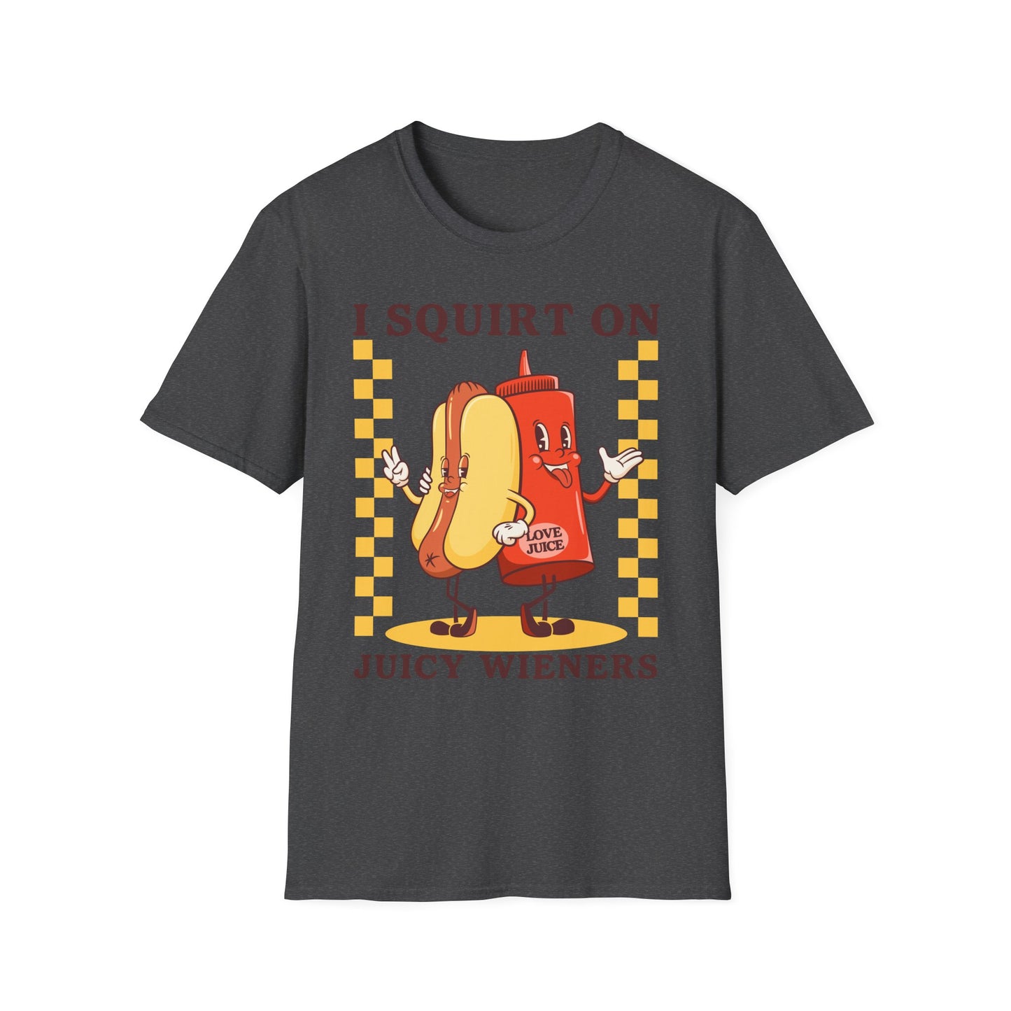 Squirt on Juicy Weiners, Funny Foodie T-Shirt, Humorous Graphic Tee for BBQ Lovers, Casual Wear, Great Gift for Birthdays, Anniversary, and Holidays