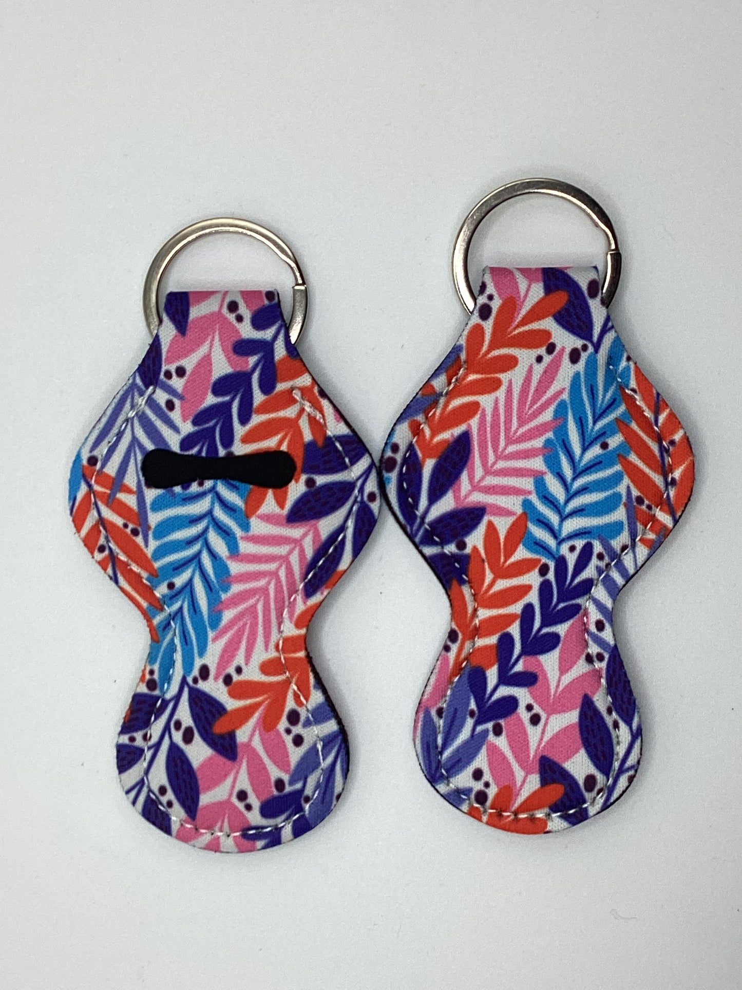 Red, Pink, Purple, Teal Florals Neoprene Chapstick Holder Keychain