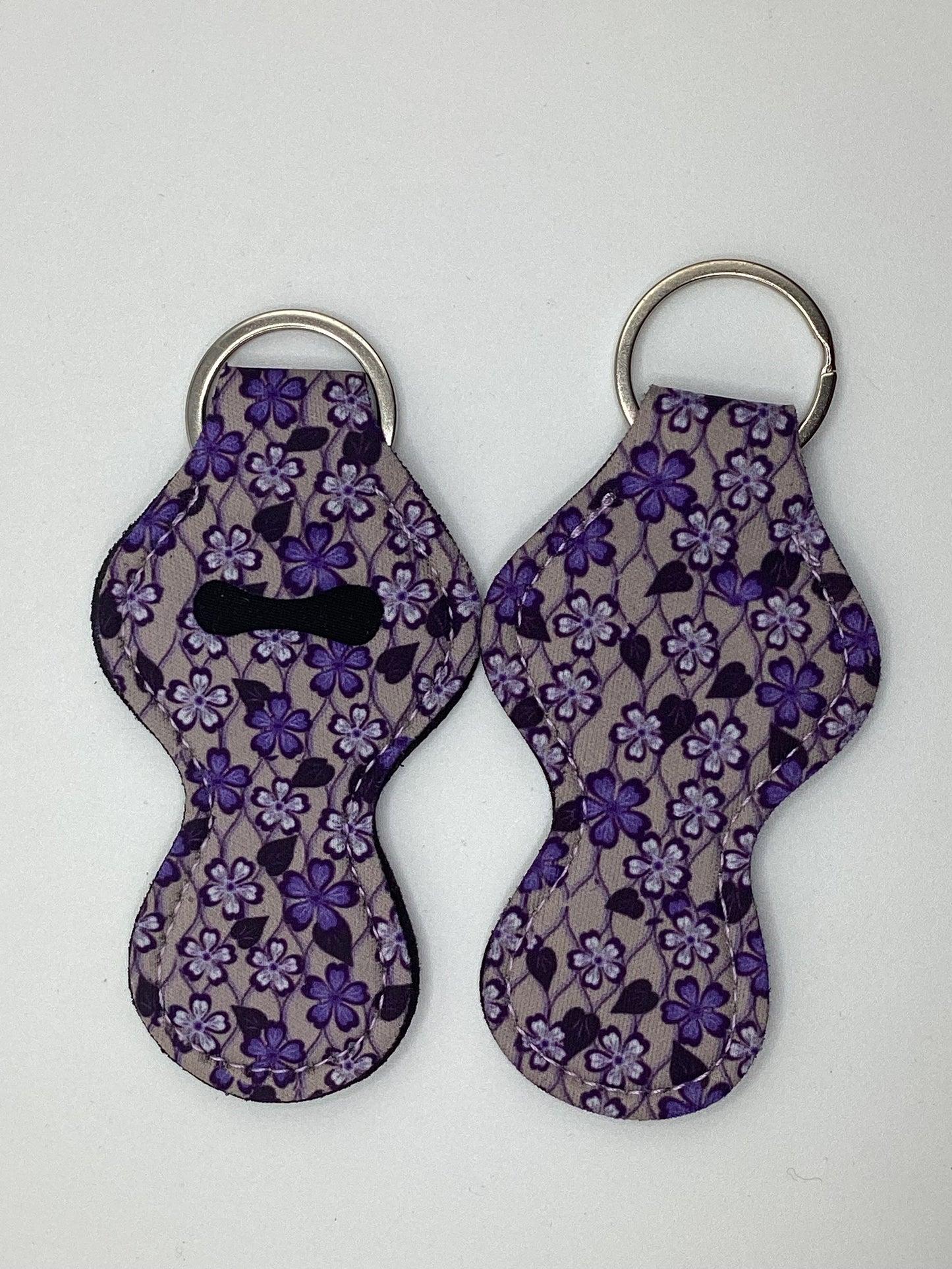 Pretty Purple Flowers Neoprene Chapstick Holder Keychain