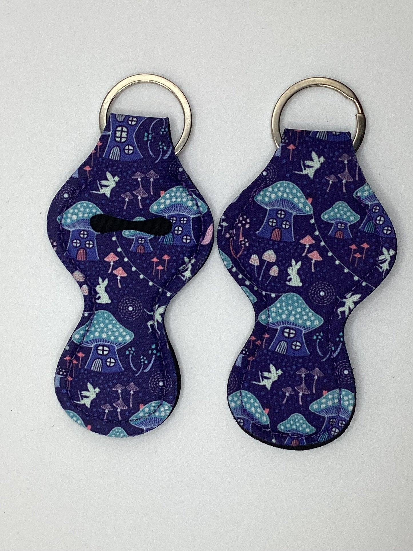 Secret Garden, Mushroom, Bunny, Fairy Tale, Neoprene Chapstick Holder Keychain