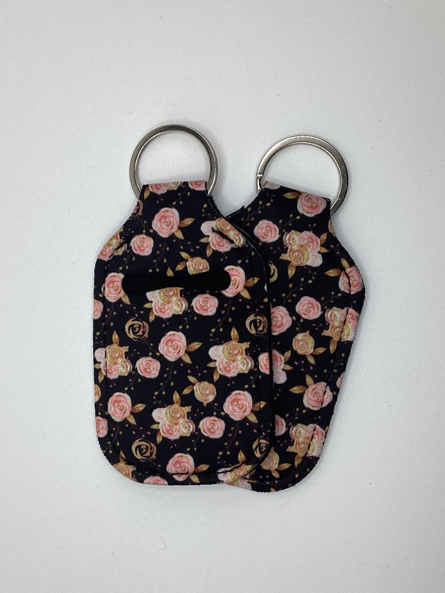 Roses Pink, Gold, Black Neoprene Hand Sanitizer Holder
