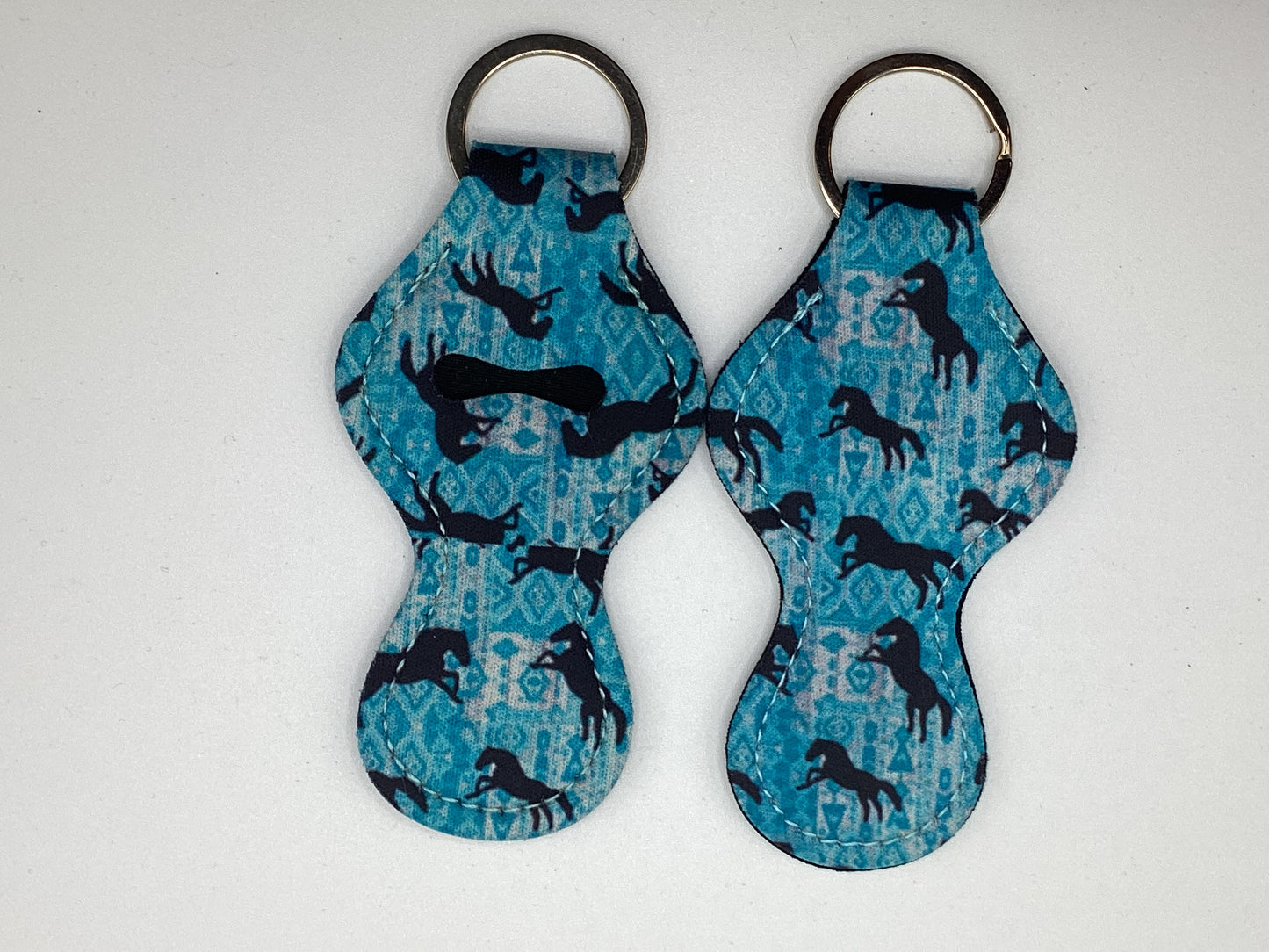 Teal Western Horse Neoprene Chapstick Holder Keychain