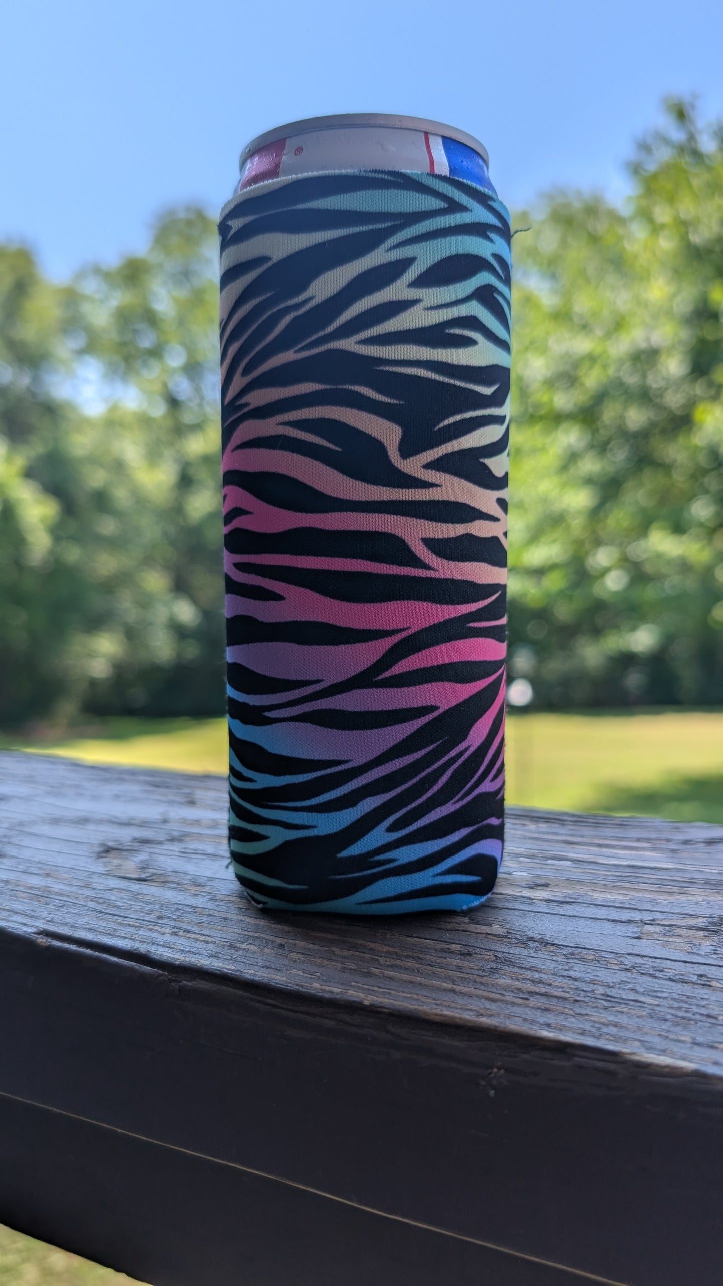 Zebra Pastel Tie Dye Neoprene Slim Can Koozie