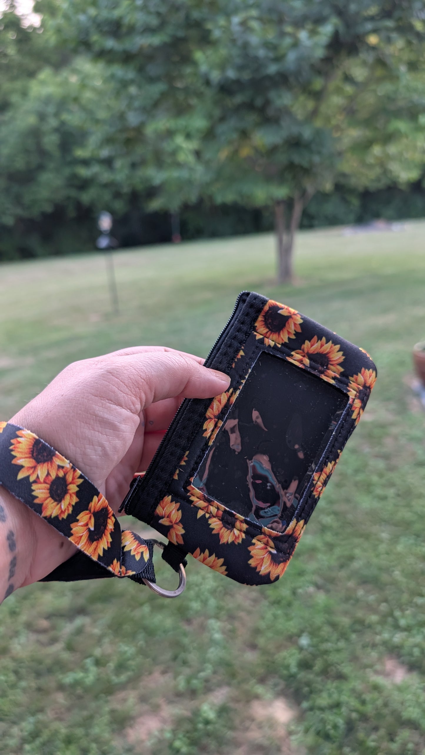 Black Sunflower ID wallet wristlet
