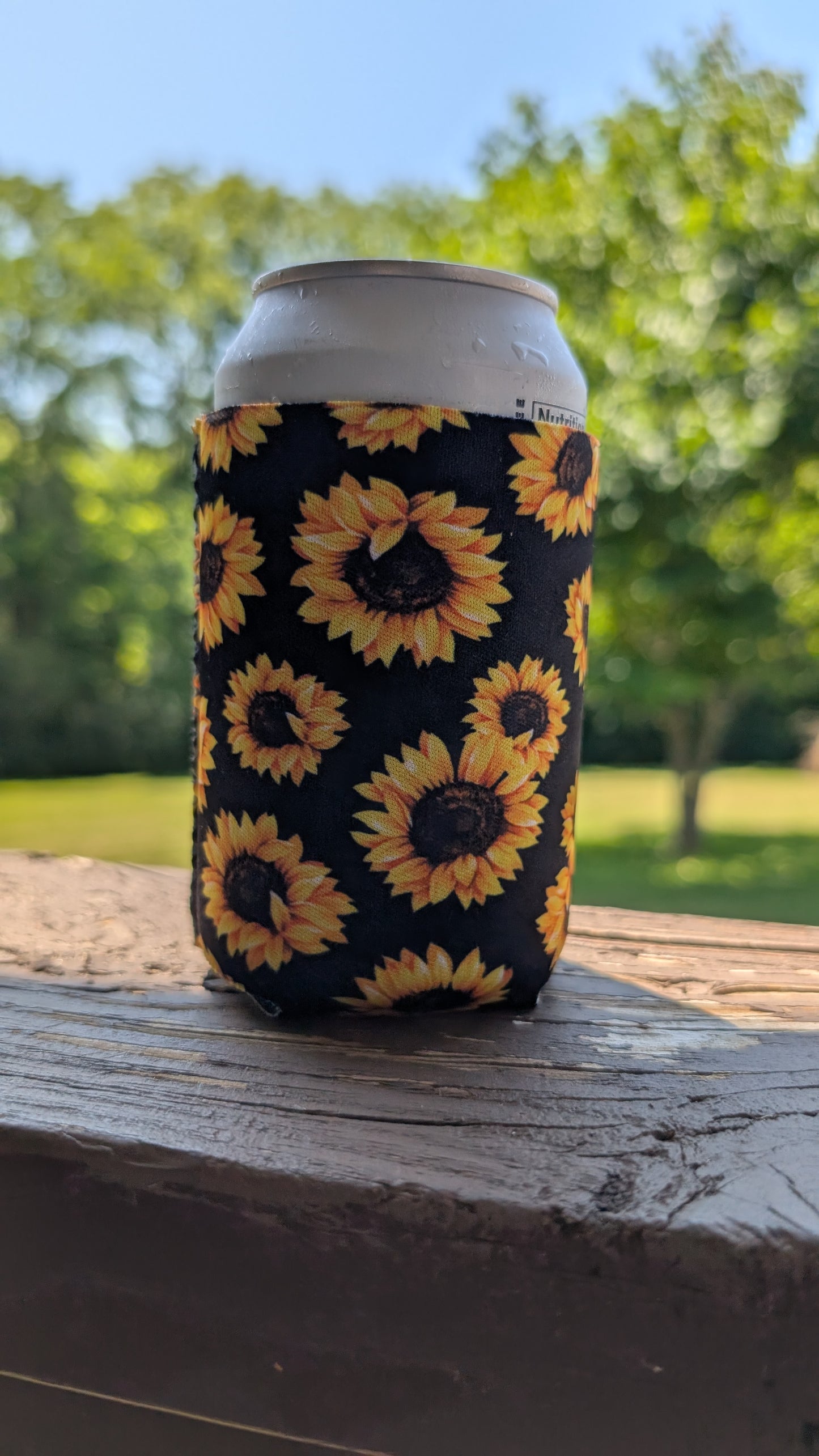Black Sunflower Neoprene Can Coolie Koozies Sleeve Cooler