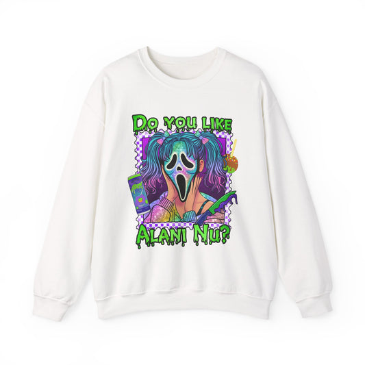 Do you like Alani Nu?, Witches apple, Quirky Graphic Sweatshirt, Cozy Unisex Crewneck, Fun Gift for Halloween, Trendy Casual Wear, Perfect for Fall Celebrations