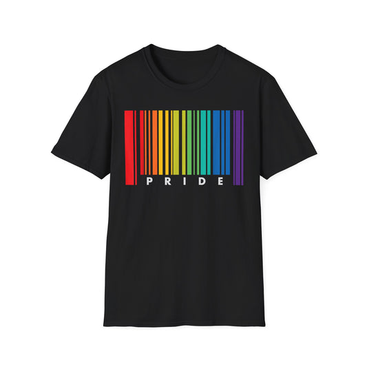 Pride Rainbow Barcode T-Shirt, Unisex Tee for LGBTQ+ Celebration, Softstyle Shirt, Gift for Pride Month, Casual Wear, Colorful Graphic Tee