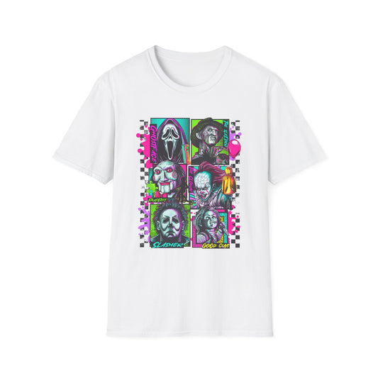 Horror Squad Name, Colorful Horror Icon Unisex T-Shirt, Graphic Tee, Halloween Costume, Horror Movie Lovers Gift, Unique Shirt for Fans