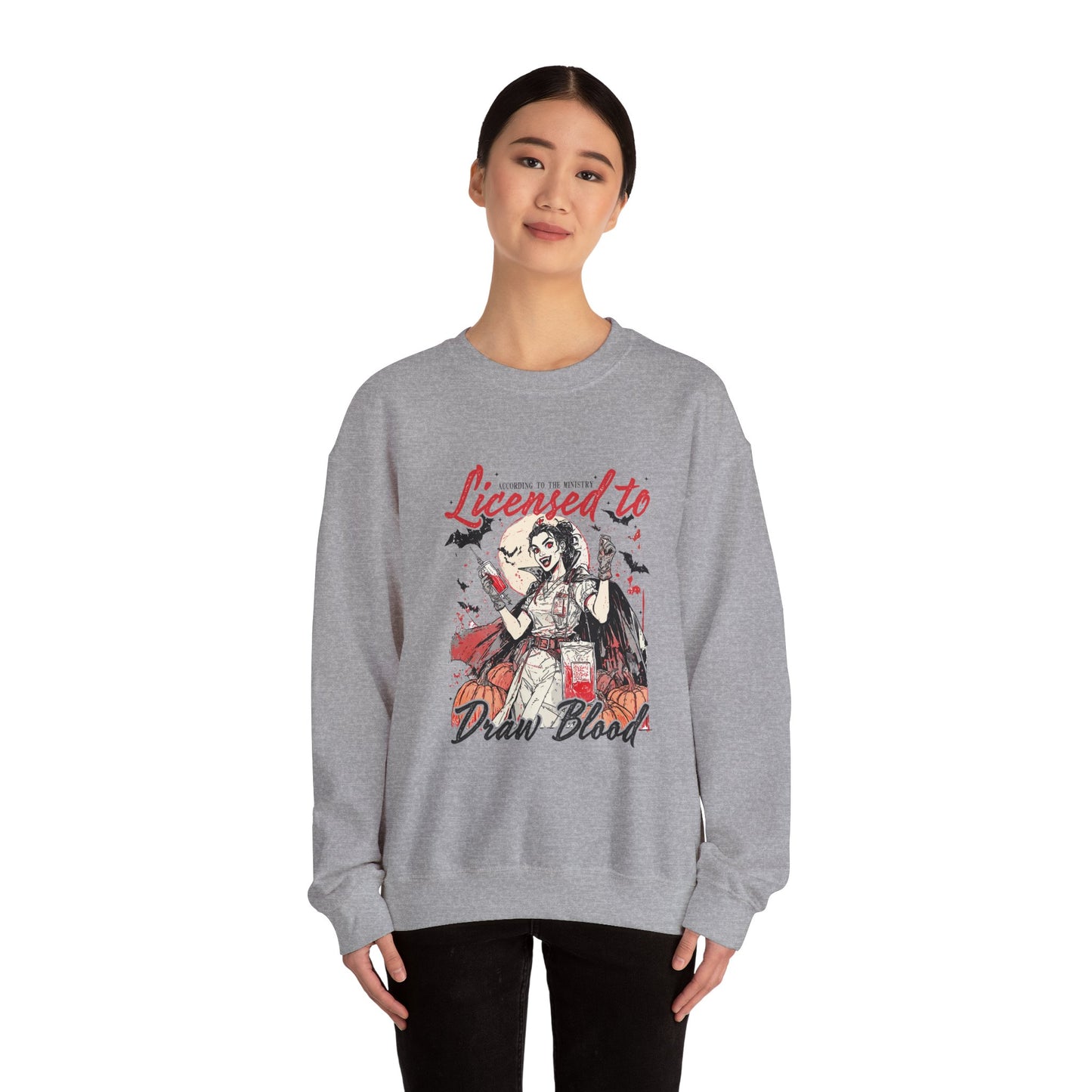 Licensed to Draw Blood Sweatshirt, Halloween Apparel, Unisex Crewneck, Graphic Sweatshirt, Spooky Season Gift, Unique Horror Fashion