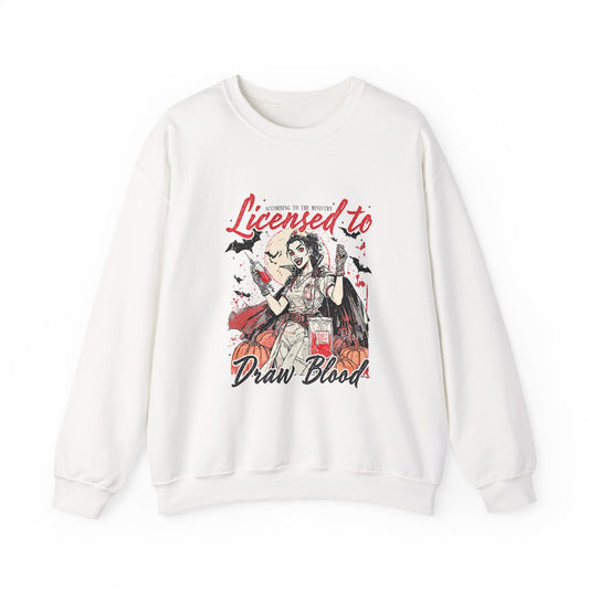 Licensed to Draw Blood Sweatshirt, Halloween Apparel, Unisex Crewneck, Graphic Sweatshirt, Spooky Season Gift, Unique Horror Fashion