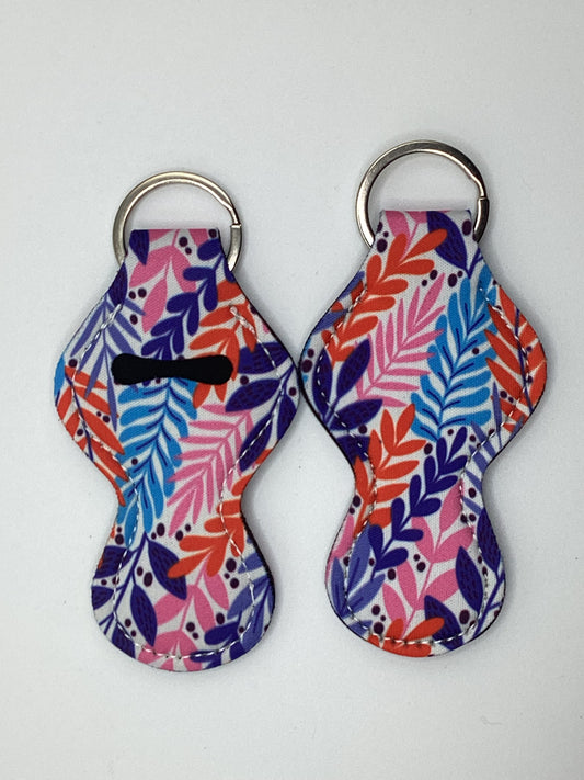 Red, Pink, Purple, Teal Florals Neoprene Chapstick Holder Keychain