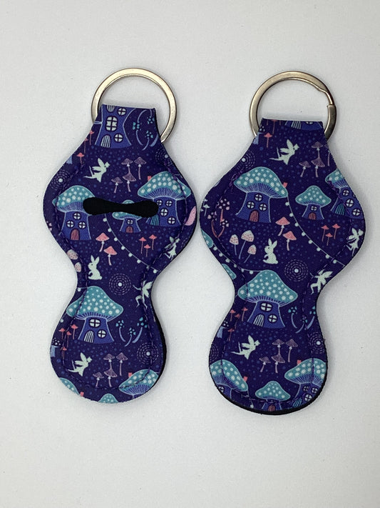 Secret Garden, Mushroom, Bunny, Fairy Tale, Neoprene Chapstick Holder Keychain