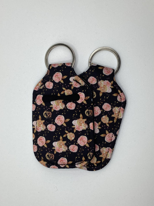 Roses Pink, Gold, Black Neoprene Hand Sanitizer Holder