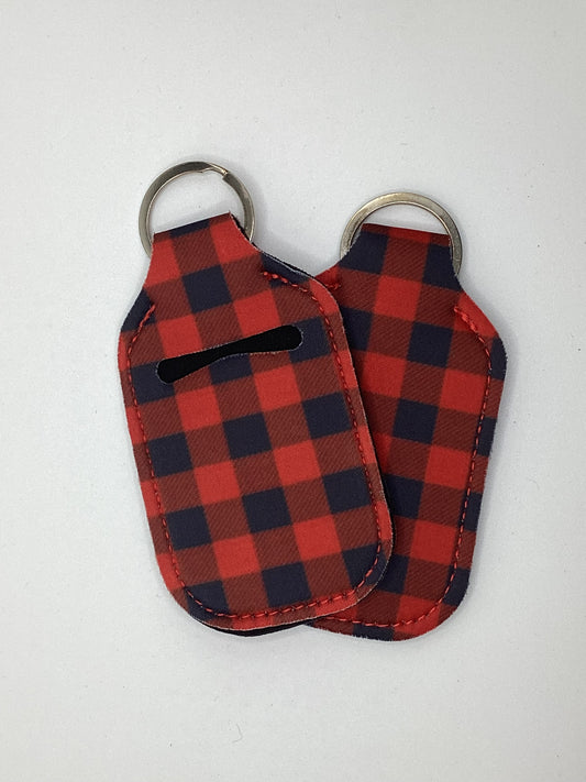 Red and Black Buffalo Plaid Neoprene Hand Sanitizer Holder