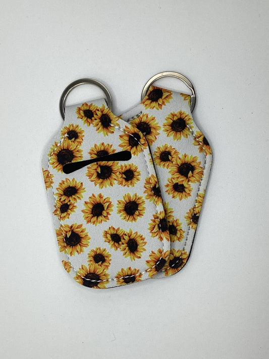 White sunflower Neoprene Hand Sanitizer Holder