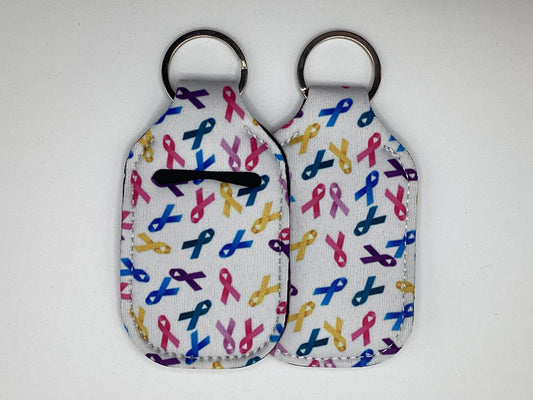 Multi Cancer Ribbon, White Background Neoprene Hand Sanitizer Holder