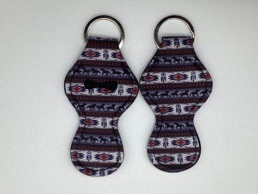 Tribal Horses Neoprene Chapstick Holder Keychain