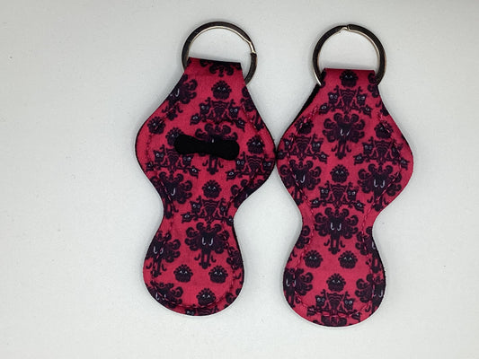 Pink Haunted Mansion Neoprene Chapstick Holder Keychain