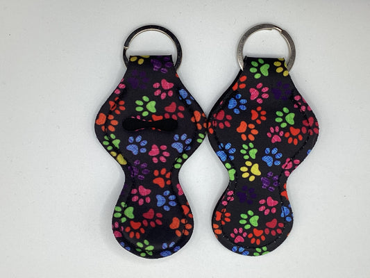 Colorful Paw Prints Neoprene Chapstick Holder Keychain