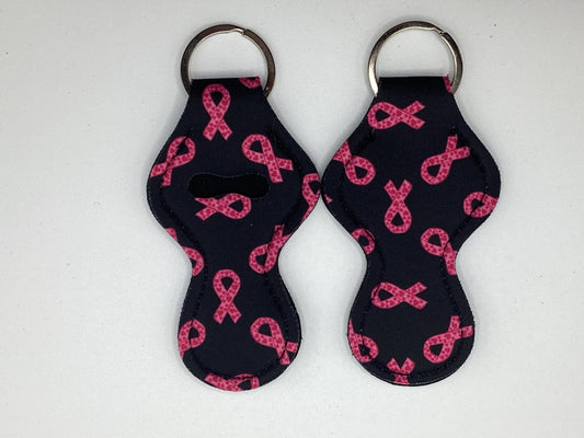 Breast Cancer Black Background Neoprene Chapstick Holder Keychain