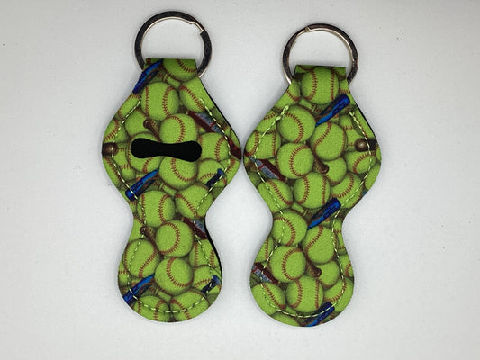 Softball Balls Neoprene Chapstick Holder Keychain