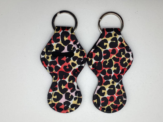 Orange, Yellow, Red, Cheetah SpotNeoprene Chapstick Holder Keychain