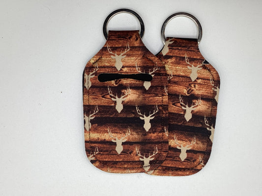 Deer Woodgrain Neoprene Hand Sanitizer Holder