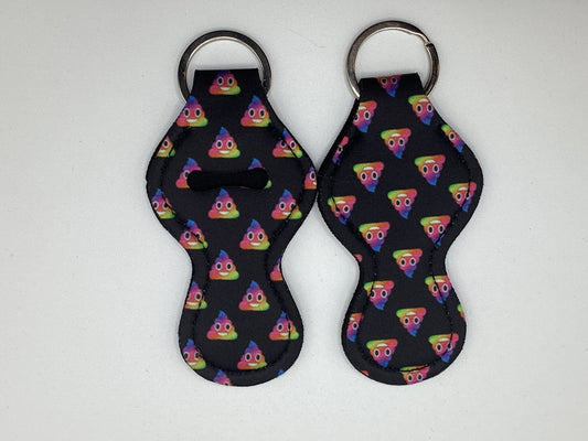 Rainbow Poop Emoji Neoprene Chapstick Holder Keychain