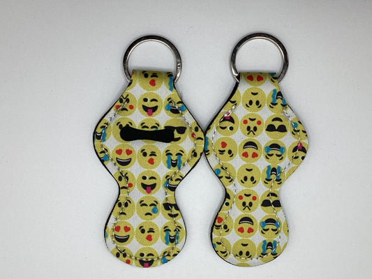 Smiley Face Emoji Neoprene Chapstick Holder Keychain