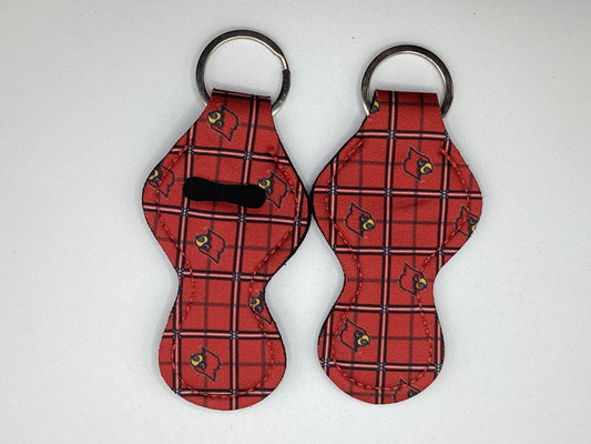 U of L Louisville Plaid Squares Neoprene Chapstick Holder Keychain