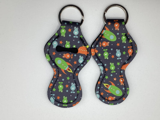 Alien, UFO, Rockets, Neoprene Chapstick Holder Keychain