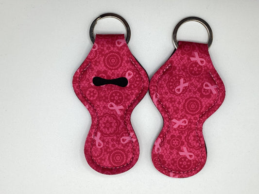 Breast Cancer Pink Ribbon Neoprene Chapstick Holder Keychain