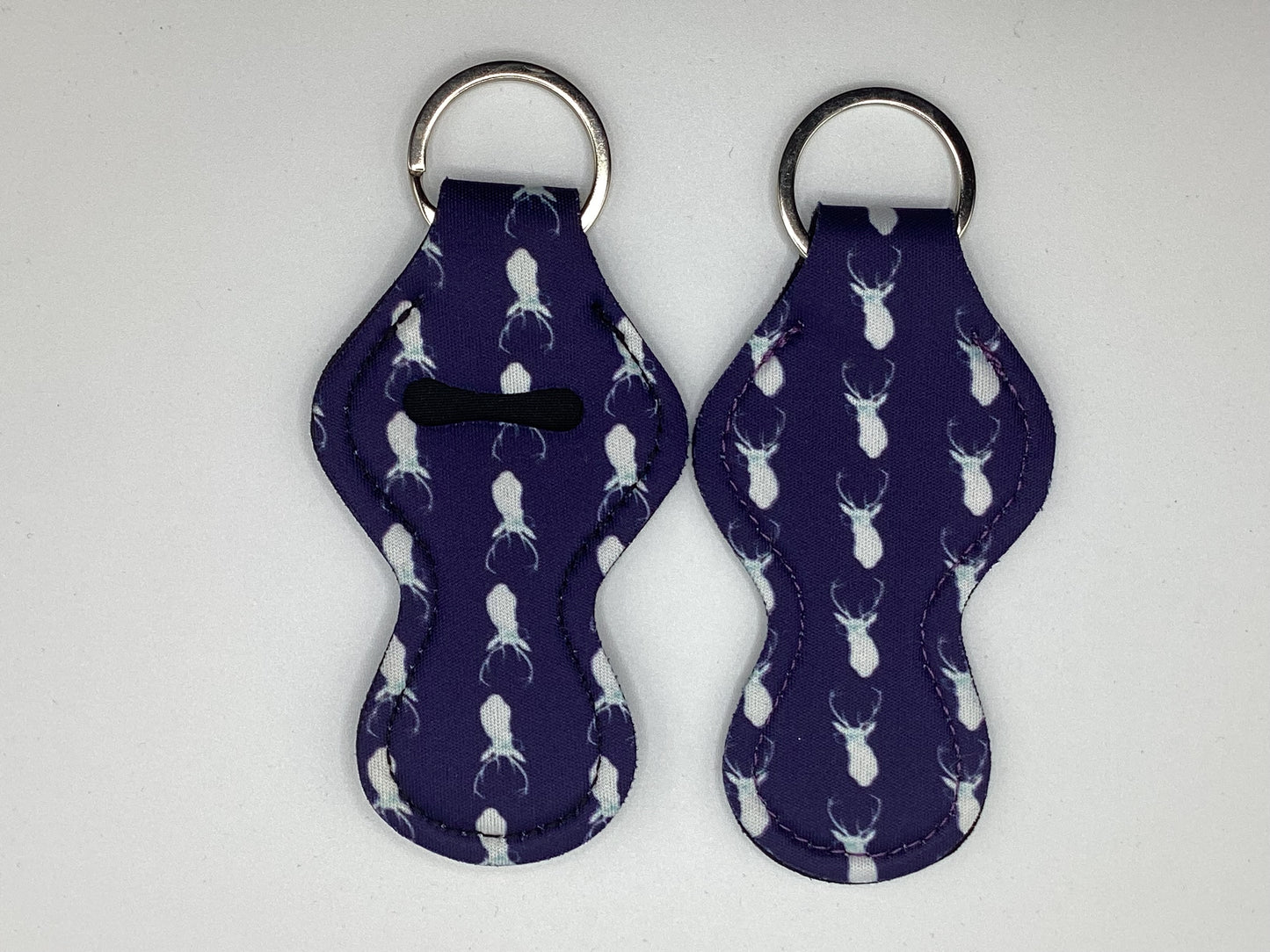 Deer, Dark Blue, Neoprene Chapstick Holder Keychain