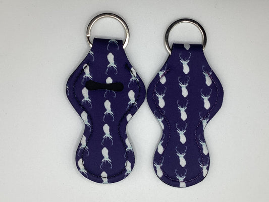 Deer, Dark Blue, Neoprene Chapstick Holder Keychain