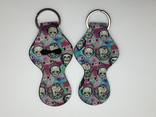 Halloween Horror Characters Collage, Neoprene Chapstick Holder Keychain
