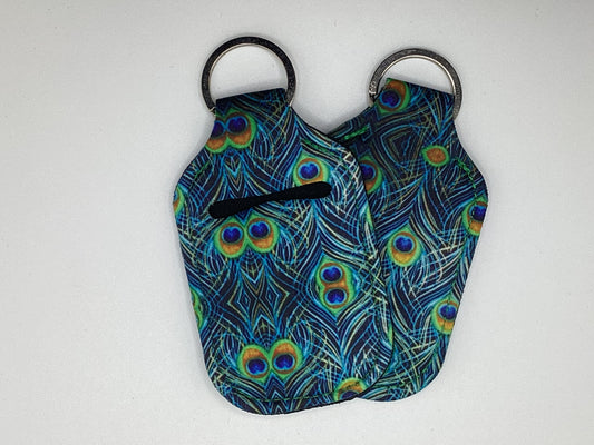Peacock Feathers Neoprene Hand Sanitizer Holder