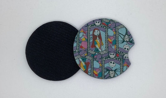 NBC Jack and Sally Stained Glass Neoprene Car Coaster, 2pk